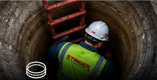 Worker performing manhole rehabilitation