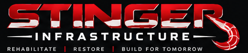 Stinger Infrastructure logo with scorpion stinger extending from the R